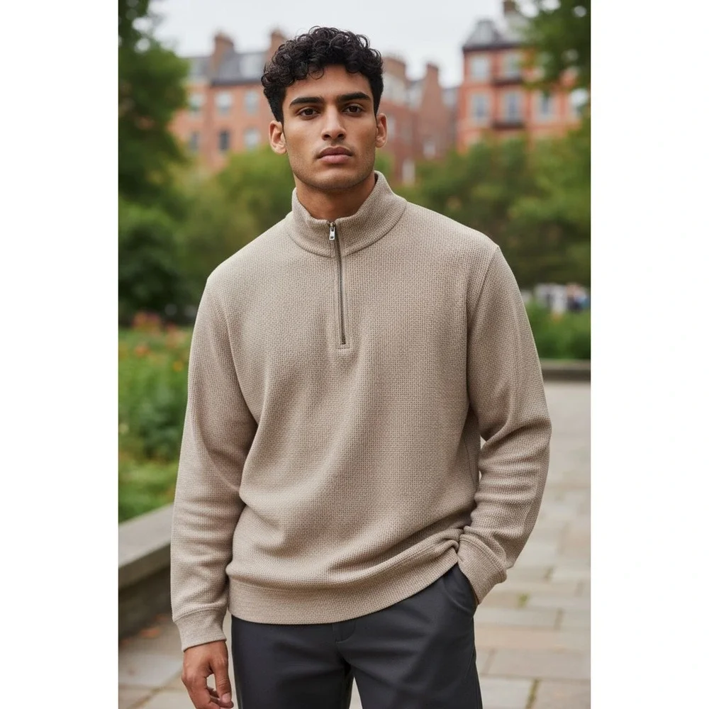 Banana Republic Men's 2XL Beige Quarter Zip‎ Pullover Sweater cozycore outdoor